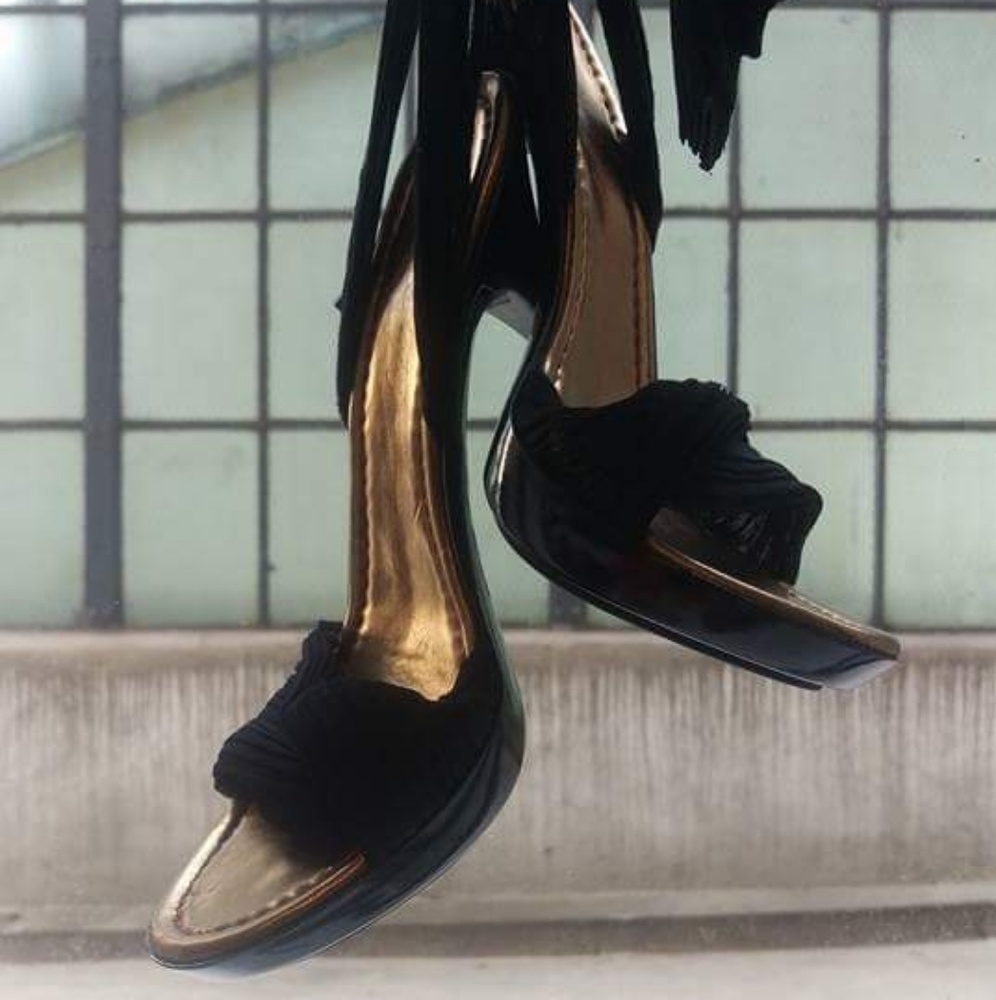 Miss Sixty Black platform heels with lace ribbon